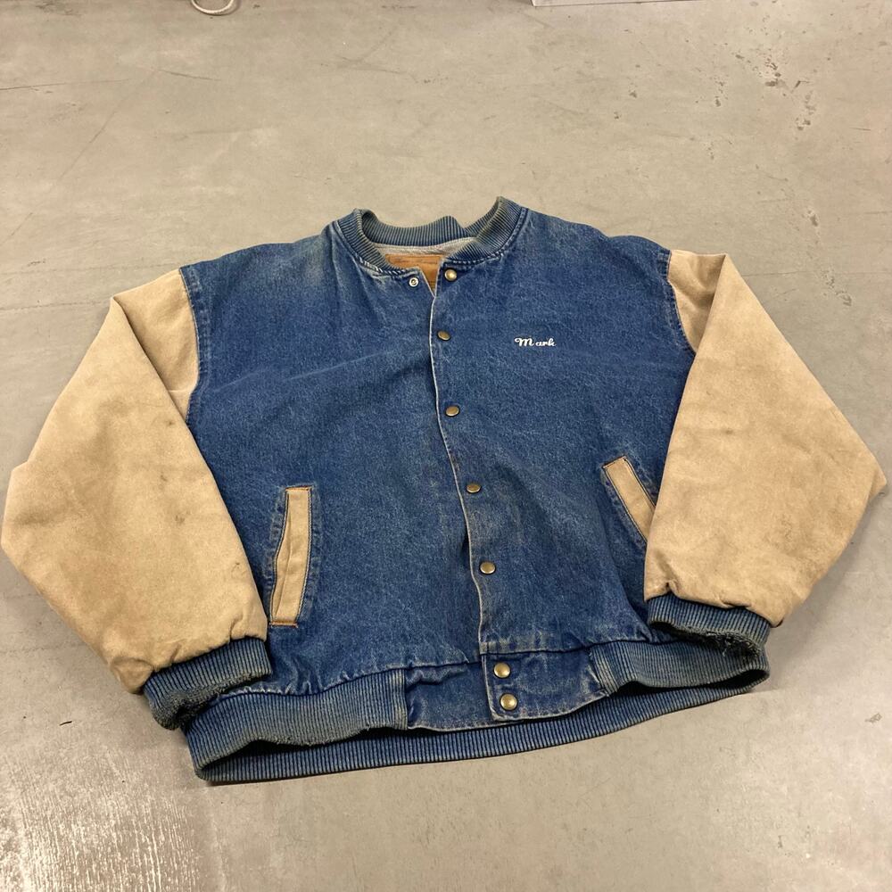 vintage denim two tone ford truck bomber jacket